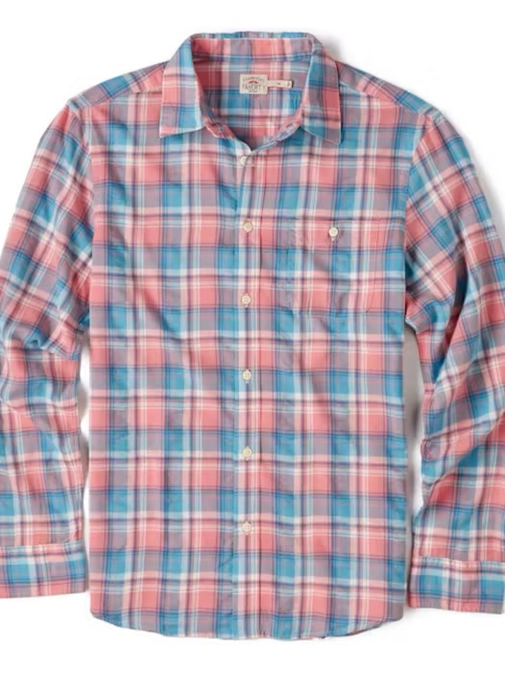 NWT Faherty Pink and Blue Plaid Long-Sleeve Button-Down Shirt